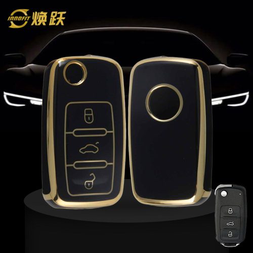 VOB1T1-Black-Gold Plating- Car Key Cover For Volkswagen SEAT skoda
