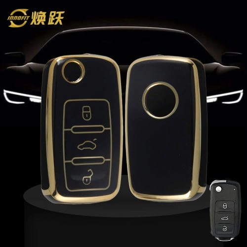 VOB1T1- 블랙-골드 도금- 폭스 바겐 좌석 스코다 용 자동차 키 커버