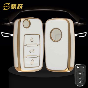 VOB1T1-White-Gold Plating- Car Key Cover For Volkswagen SEAT skoda