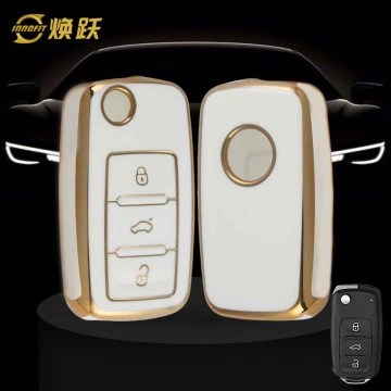 VOB1T1-White-Gold Plating- Car Key Cover For Volkswagen SEAT skoda