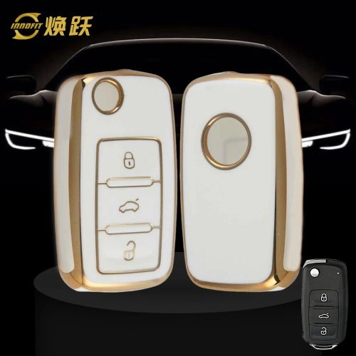 VOB1T1-bianco-placcatura oro-chiave auto per Volkswagen SEAT skoda
