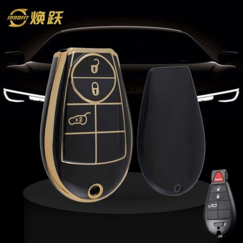 JEC1T1-Black-Gold Plating- Car Key Cover For Jeep Dodge Chrysler