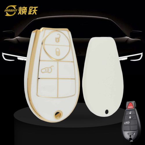 JEC1T1-White-Gold Plating- Car Key Cover For Jeep Dodge Chrysler