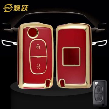 PUE2T1-Red-Gold Plating- Car Key Cover For Peugeot Fiat