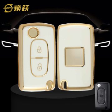 PUE2T1-White-Gold Plating- Car Key Cover For Peugeot Fiat