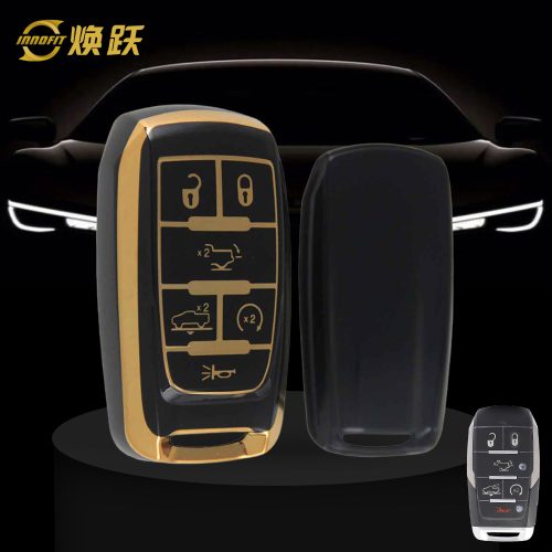 JEE1T1-Black-Gold Plating- Car Key Cover For Jeep Dodge