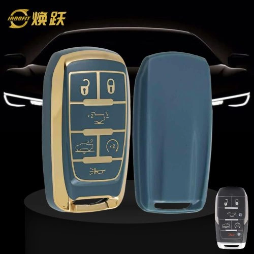 JEE1T1-Granny Grey-Gold Plating- Car Key Cover For Jeep Dodge