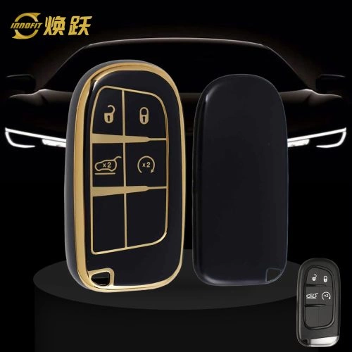 JEA3T1-Black-Gold Plating- Car Key Cover For Jeep Dodge Chrysler