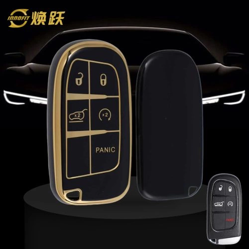 JEA4T1-Black-Gold Plating- Car Key Cover For Jeep Dodge Chrysler