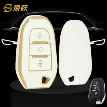 PUC2T1-White-Gold Plating- Car Key Cover For Peugeot Citroen Opel