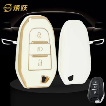 PUC2T1-White-Gold Plating- Car Key Cover For Peugeot Citroen Opel
