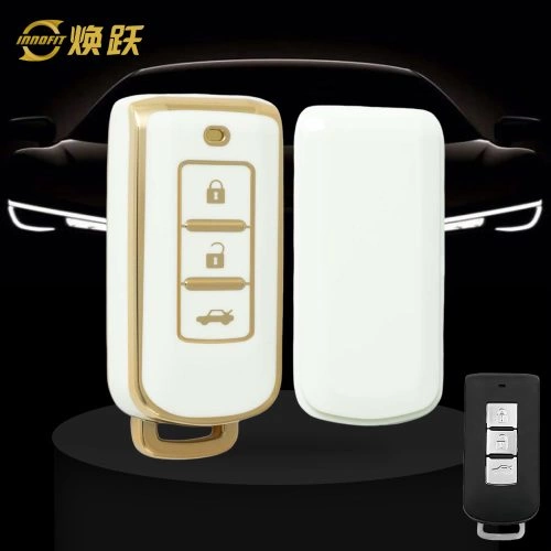 MIA1T1-White-Gold Plating- Car Key Cover For Mitsubishi