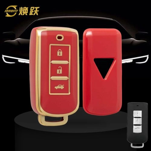 MIA1T1-Red-Gold Plating- Car Key Cover For Mitsubishi