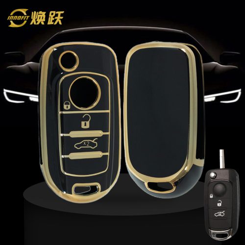 FIB1T1-Black-Gold Plating- Car Key Cover For Fiat