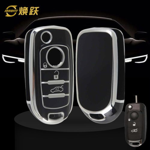 FIB1T1-Black-Silver Plating- Car Key Cover For Fiat