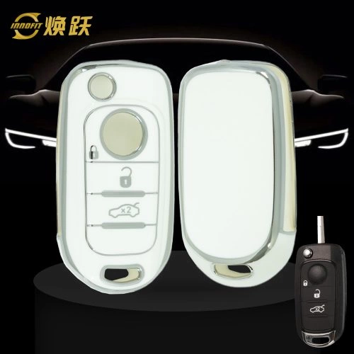 FIB1T1-White-Silver Plating- Car Key Cover For Fiat