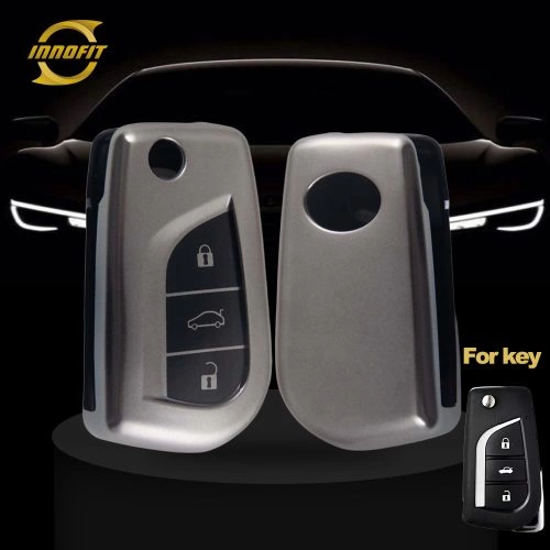 TOA1T1-Black-Metal Gray Plating- Car Key Cover For Toyota