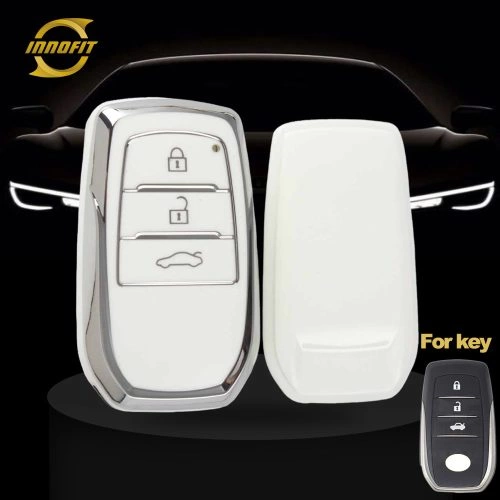 TOC1T1-Blanco-Plateado en Plata-Tapa Llave de Coche para Toyota