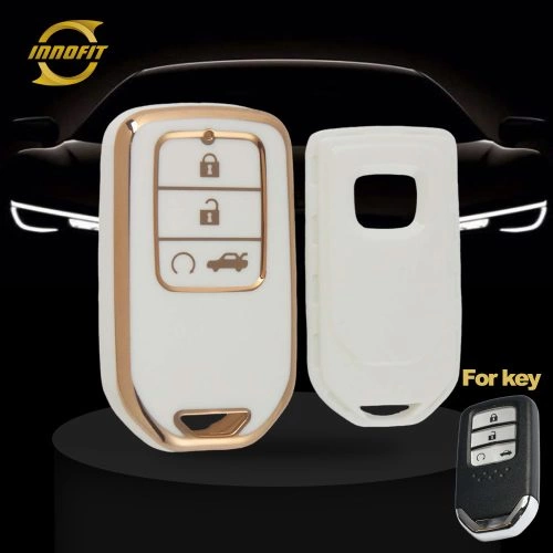 HOA8T1-White-Gold Plating- Car Key Cover For Honda