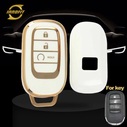 HOB3T1-White-Gold Plating- Car Key Cover For Honda