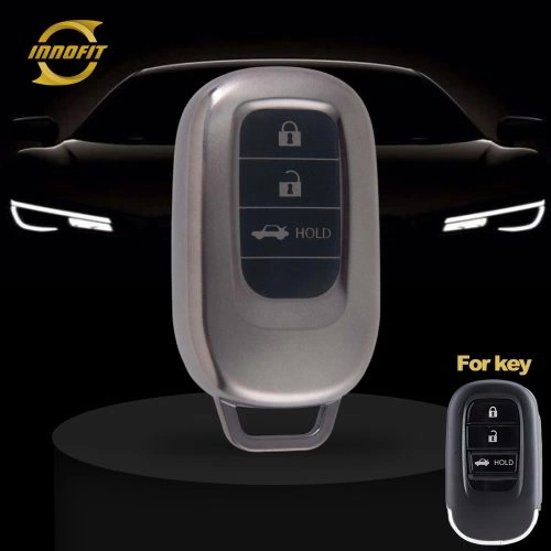 HOB4T1-Black-Metal Gray Plating- Car Key Cover For Honda