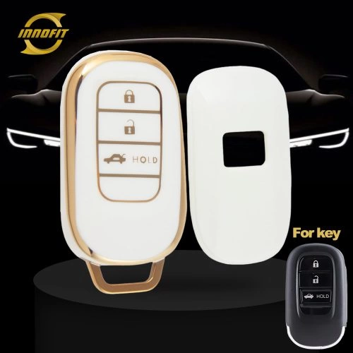 HOB4T1-White-Gold Plating- Car Key Cover For Honda
