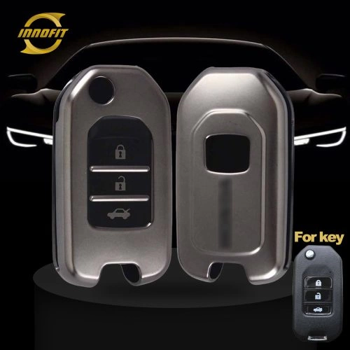 HOC1T1-Black-Metal Gray Plating- Car Key Cover For Honda