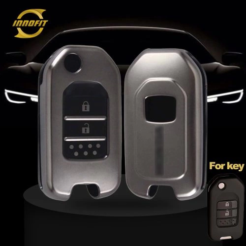 HOC2T1-Black-Metal Gray Plating- Car Key Cover For Honda
