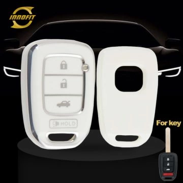 HOM3T1-White-Silver Plating- Car Key Cover For Honda