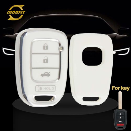 HOM3T1-White-Silver Plating- Car Key Cover For Honda