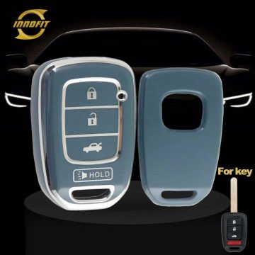 HOM3T1-Granny Grey-Silver Plating- Car Key Cover For Honda