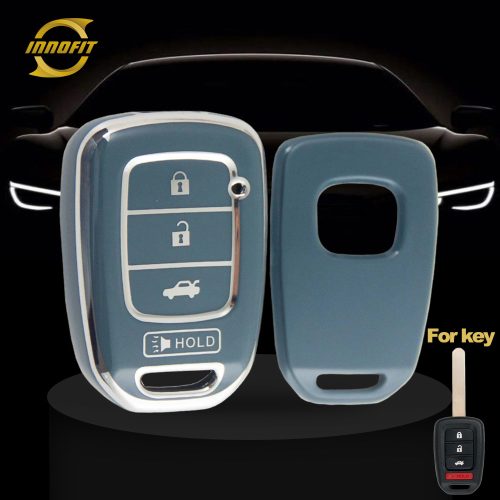 HOM3T1-Granny Grey-Silver Plating- Car Key Cover For Honda