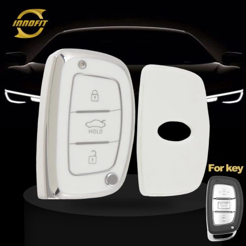 HYD1T1-White-Silver Plating- Car Key Cover For Hyundai