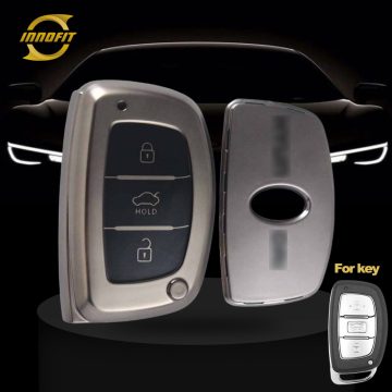 HYD1T1-Black-Metal Gray Plating- Car Key Cover For Hyundai