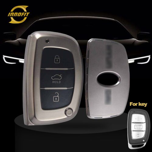 HYD1T1-Black-Metal Gray Plating- Car Key Cover For Hyundai