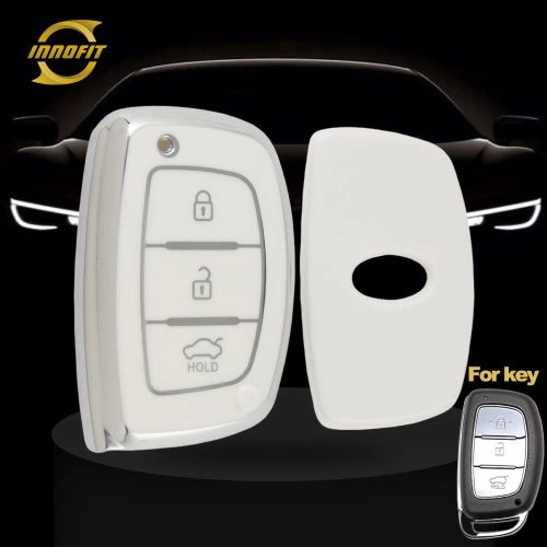 HYD2T1-White-Silver Plating- Car Key Cover For Hyundai