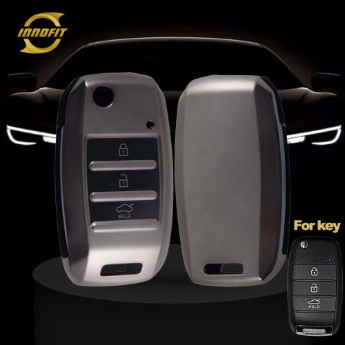 KIE1T1-Black-Metal Gray Plating- Car Key Cover For Kia
