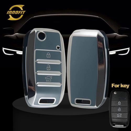 KIE1T1-Granny Grey-Silver Plating- Car Key Cover For Kia