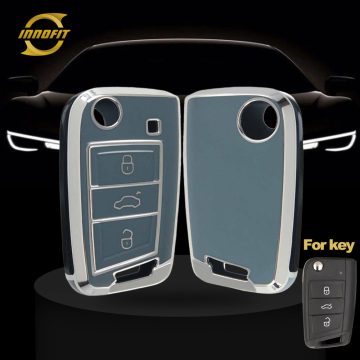 VOA1T1-Granny Grey-Silver Plating- Car Key Cover For Volkswagen skoda SEAT