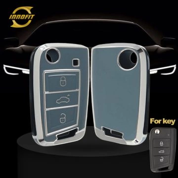VOA1T1-Granny Grey-Silver Plating- Car Key Cover For Volkswagen skoda SEAT