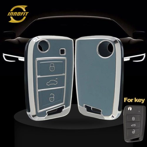VOA1T1-Granny Grey-Silver Plating- Car Key Cover For Volkswagen skoda SEAT