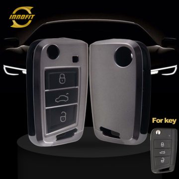 VOA1T1-Black-Metal Gray Plating- Car Key Cover For Volkswagen skoda SEAT