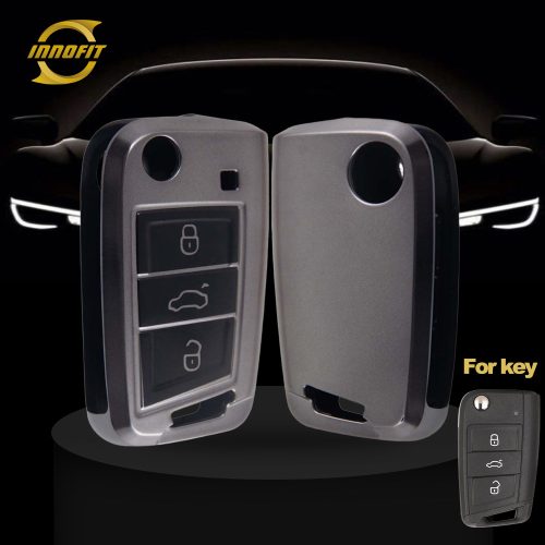VOA1T1-Black-Metal Gray Plating- Car Key Cover For Volkswagen skoda SEAT