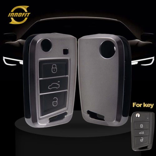 VOA1T1-Nero-Metallo grigio placcatura- Copertura chiave auto per Volkswagen skoda SEAT