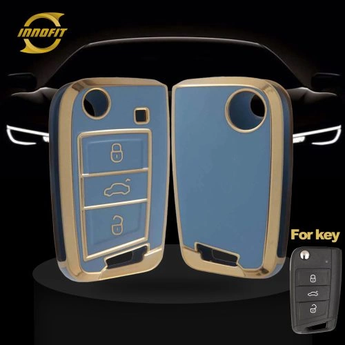 VOA1T1-Light Blue-Gold Plating- Car Key Cover For Volkswagen skoda SEAT