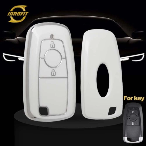 FOB2T1-White-Silver Plating- Car Key Cover For Ford