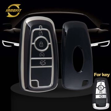 FOB3T1-Black-Silver Plating- Car Key Cover For Ford