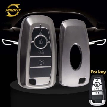FOB3T1-Black-Metal Gray Plating- Car Key Cover For Ford