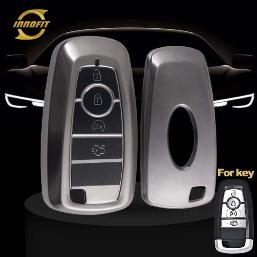 FOB3T1-Black-Metal Gray Plating- Car Key Cover For Ford