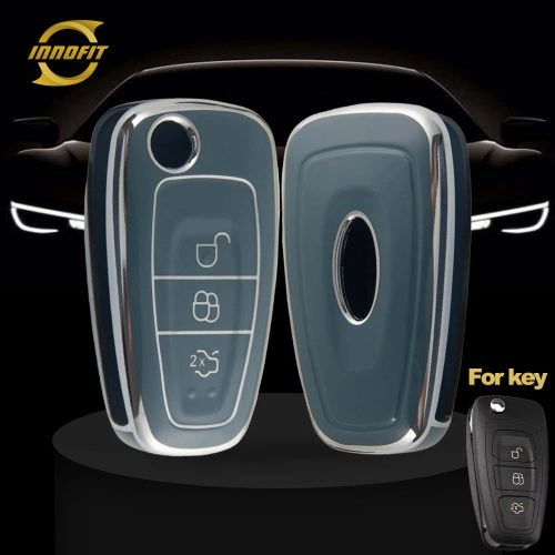 FOD1T1-Granny Grey-Silver Plating- Car Key Cover For Ford